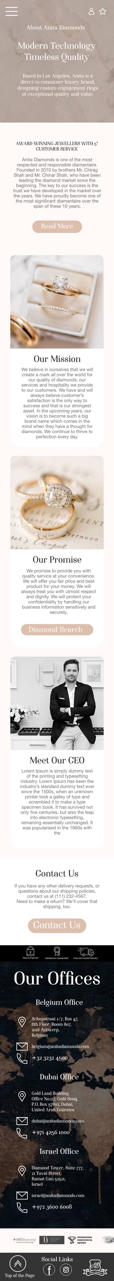Anita Diamonds mobile - About Us